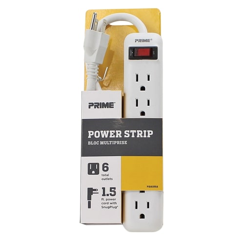 Prime Wire and Cable Metal Power Strip with Metal 1-1/2 ft. Cord in White and Grey